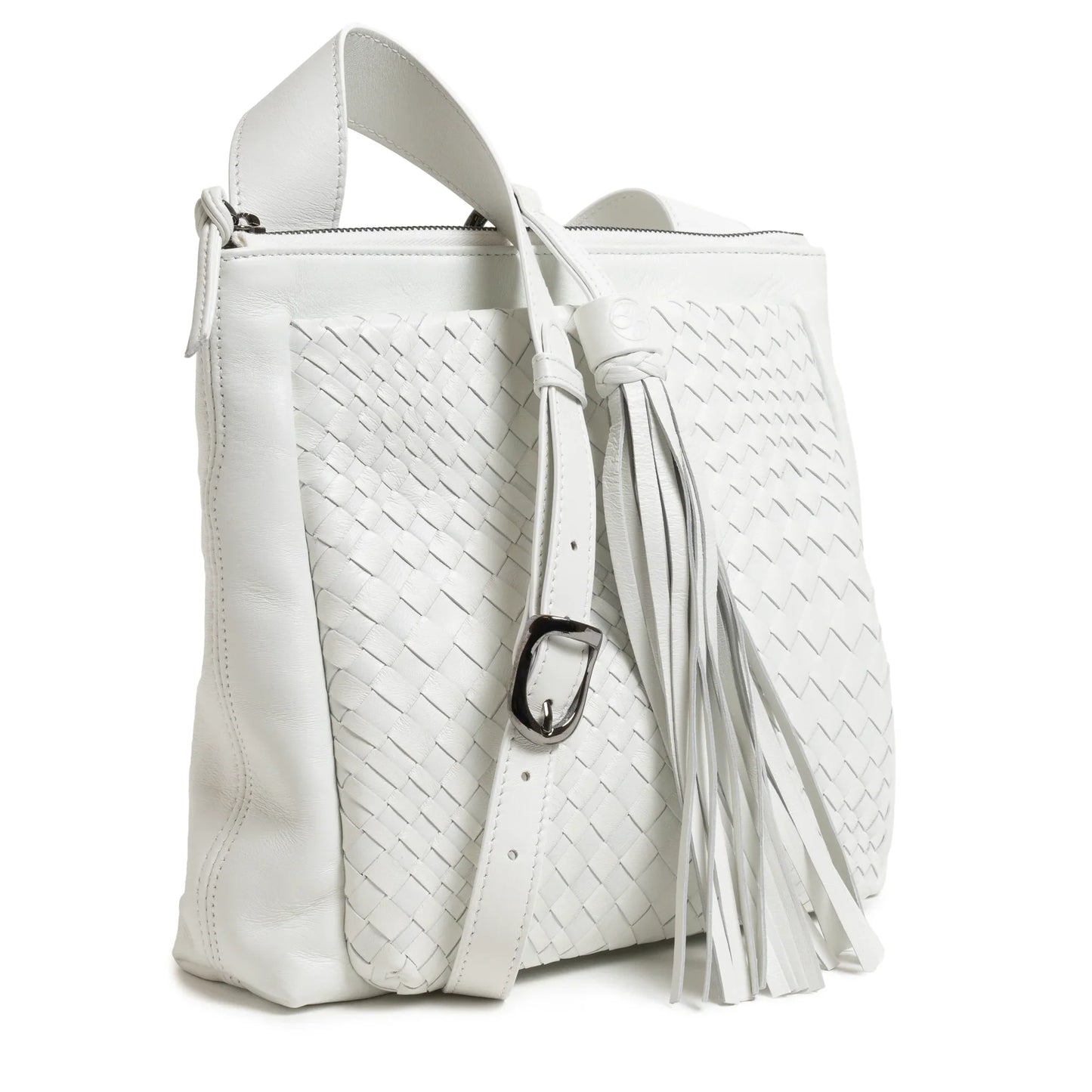 Women's Leather Crossbody Bag Intreccio Optical in White