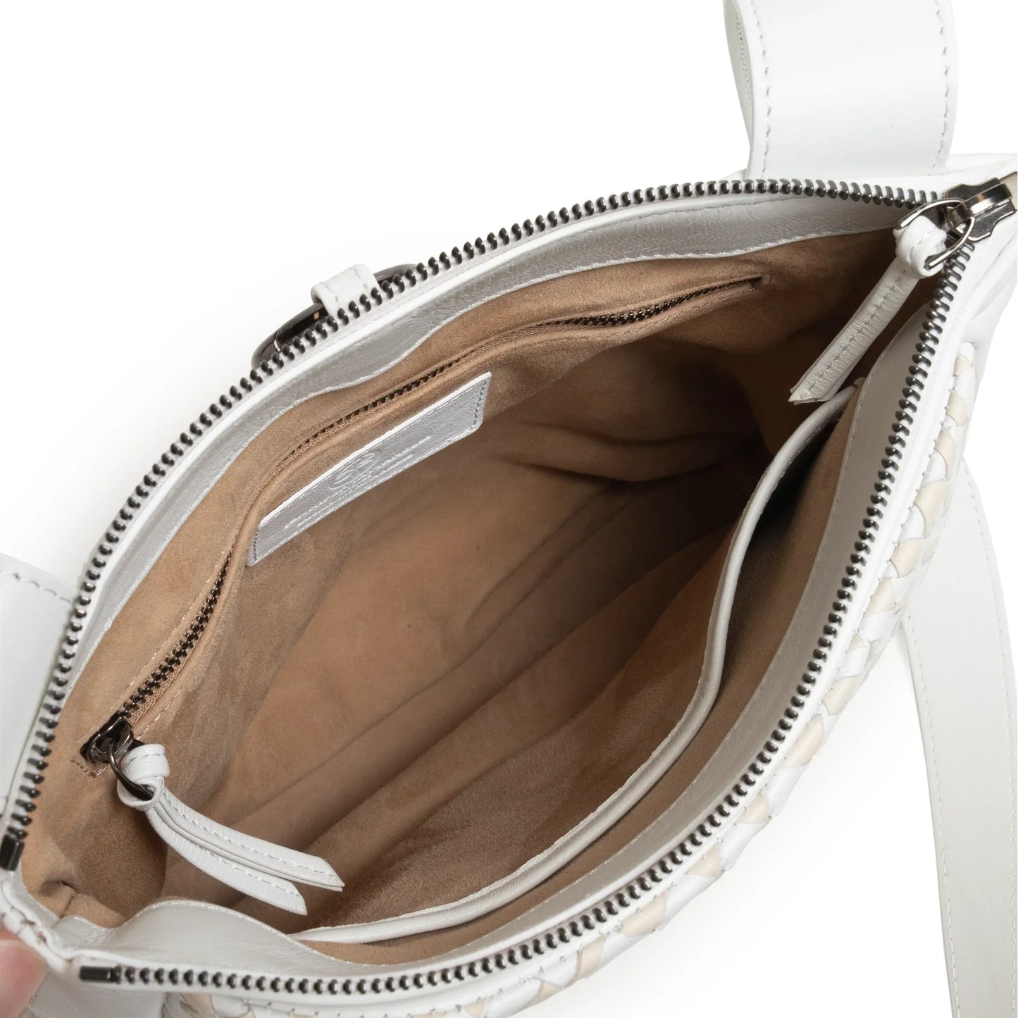 Women's Leather Crossbody Bag Intreccio Optical in White and Ivory