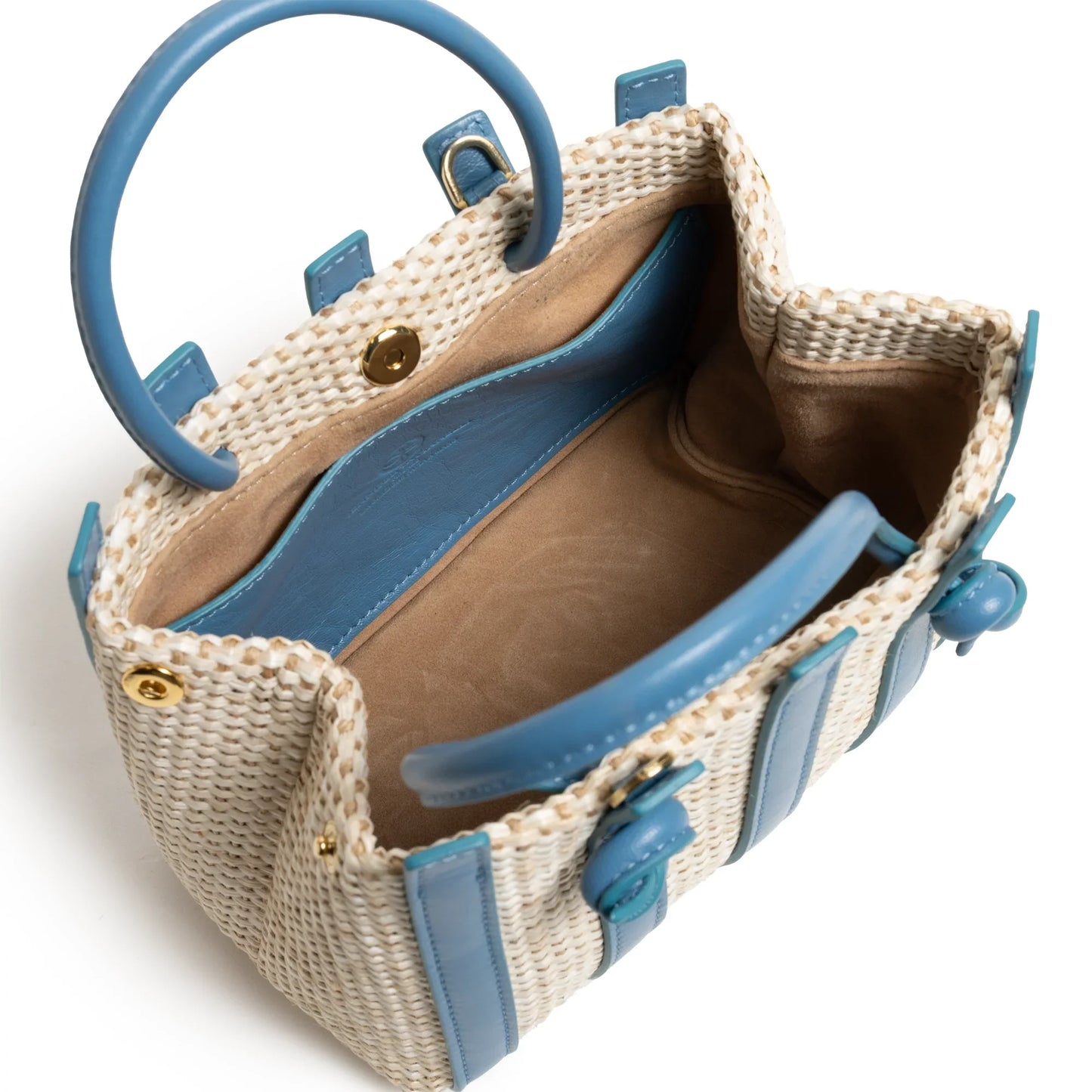 Stripes Canvas and Leather Mini Shopping Bag in Nappa Marino