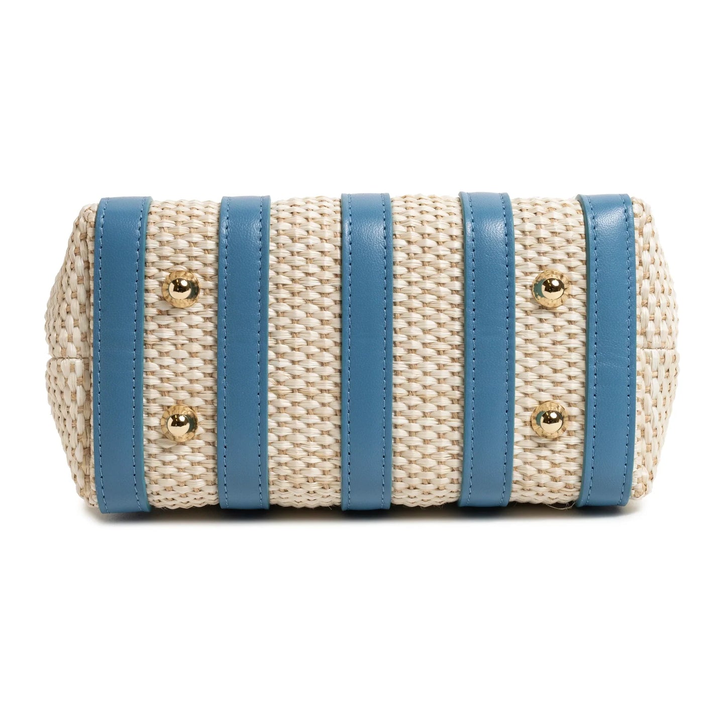 Stripes Canvas and Leather Mini Shopping Bag in Nappa Marino