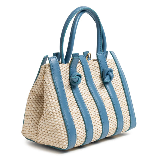 Stripes Canvas and Leather Mini Shopping Bag in Nappa Marino