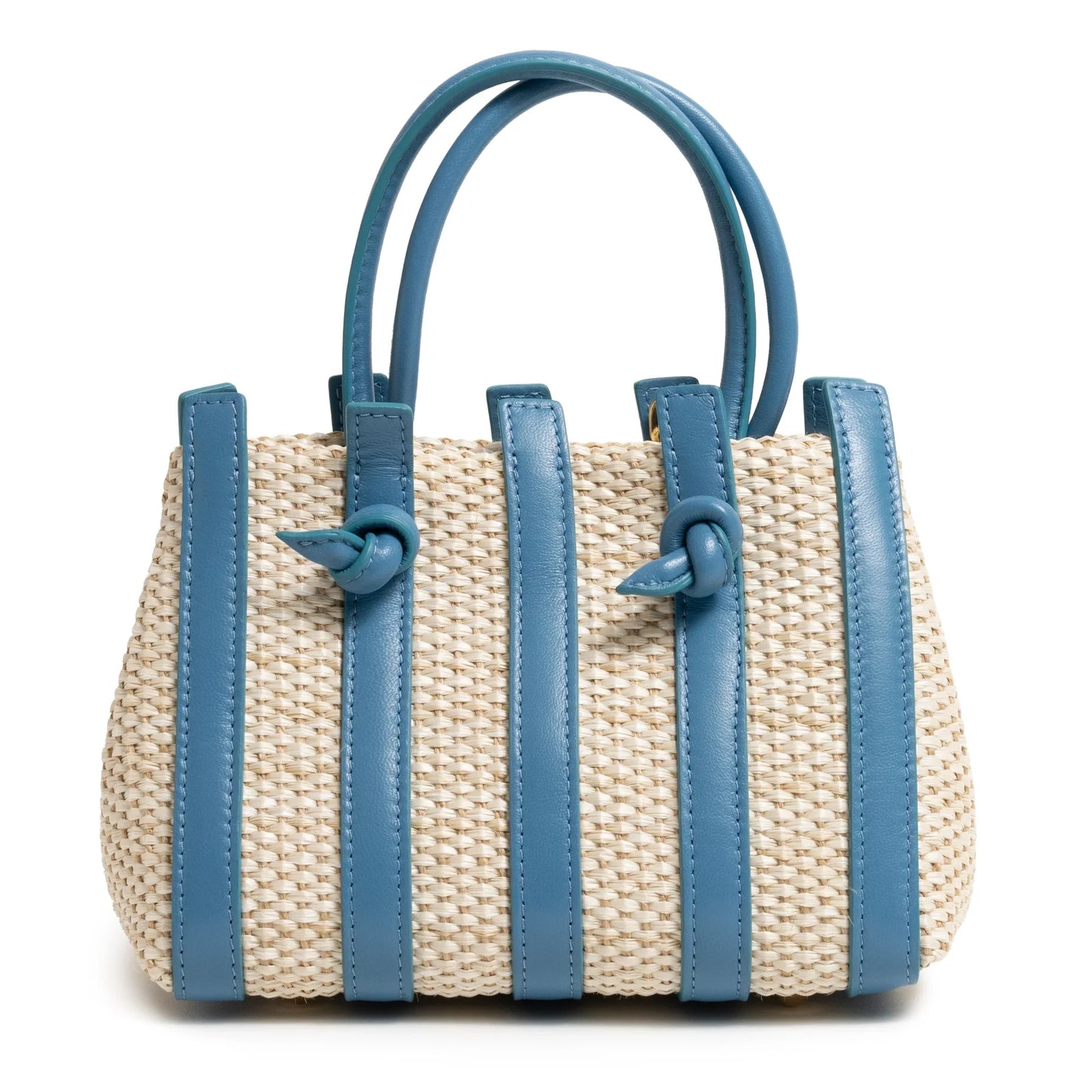 Stripes Canvas and Leather Mini Shopping Bag in Nappa Marino