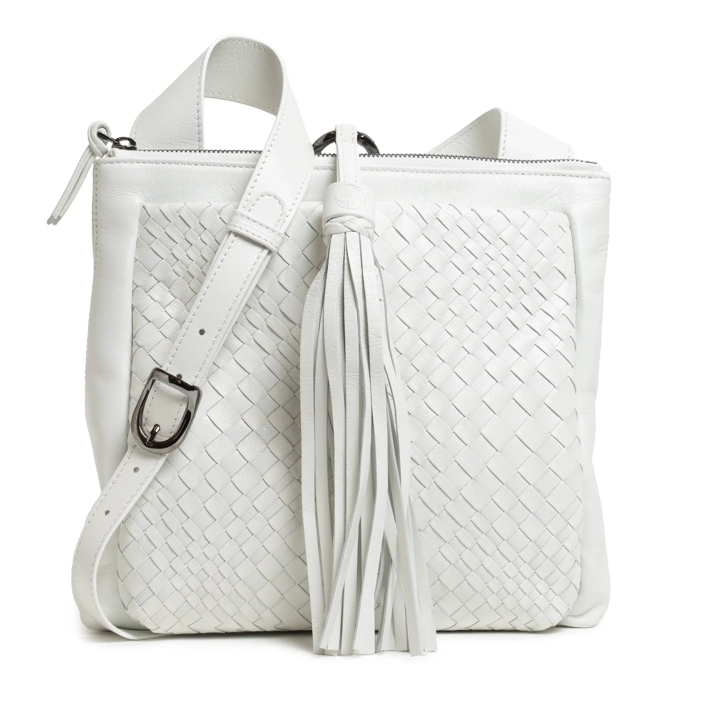 Women's Leather Crossbody Bag Intreccio Optical in White