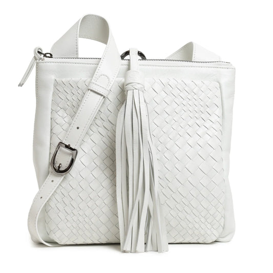 Women's Leather Crossbody Bag Intreccio Optical in White