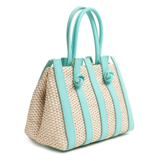 Stripes Canvas and Leather Mini Shopping Bag in Nappa Twinkletif