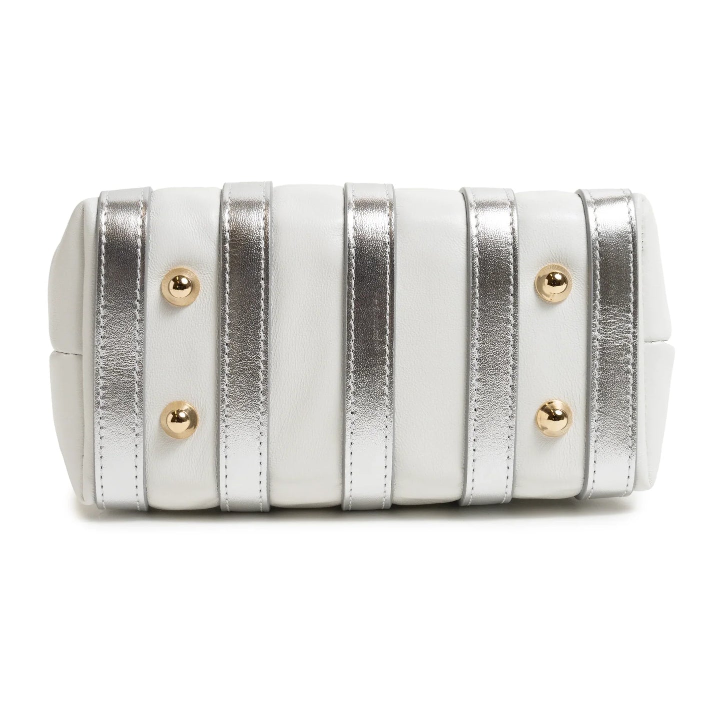 Stripes Mini Shopping Bag in White and Silver Nappa Leather
