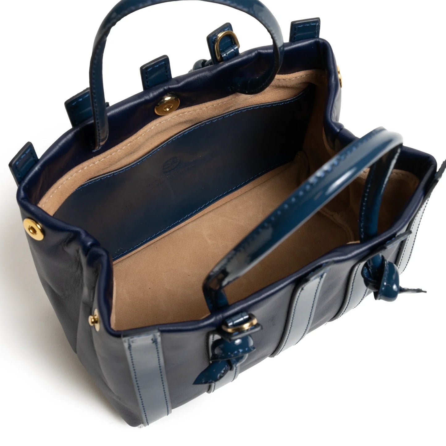 Stripes Mini Shopping Bag in Carta da Zucchero Nappa and Patent Leather