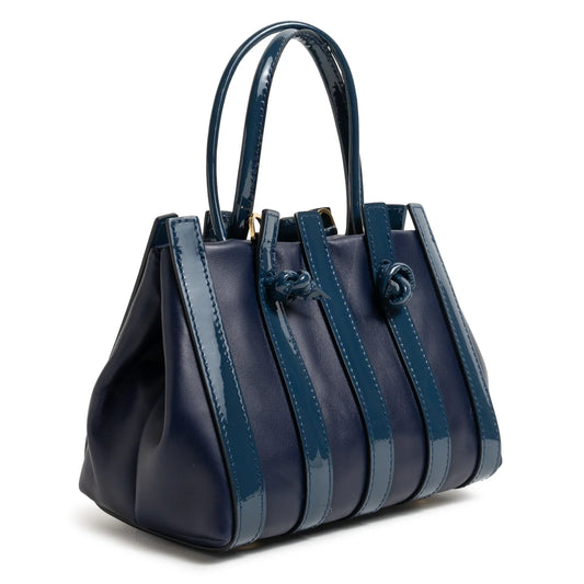 Stripes Mini Shopping Bag in Carta da Zucchero Nappa and Patent Leather