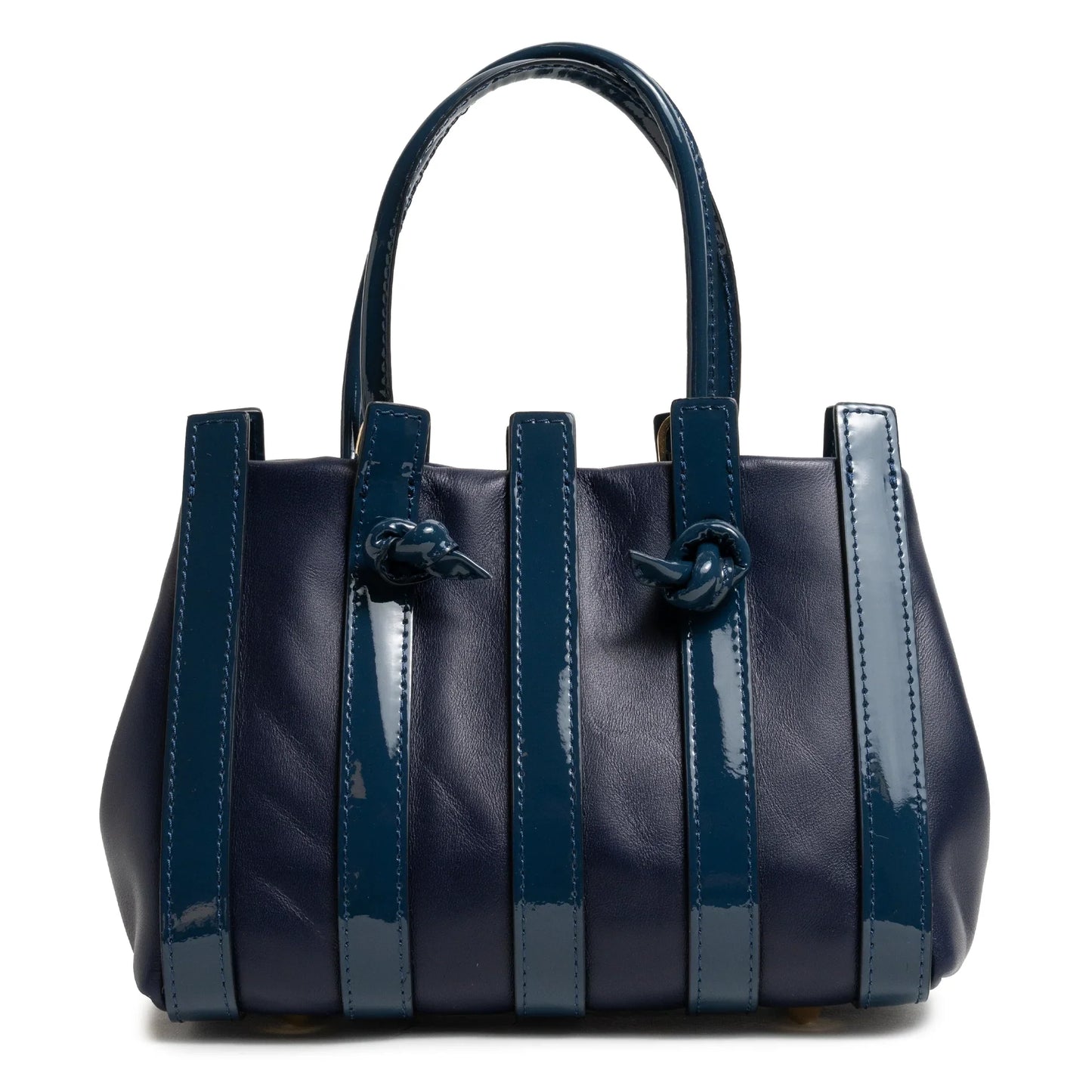Stripes Mini Shopping Bag in Carta da Zucchero Nappa and Patent Leather