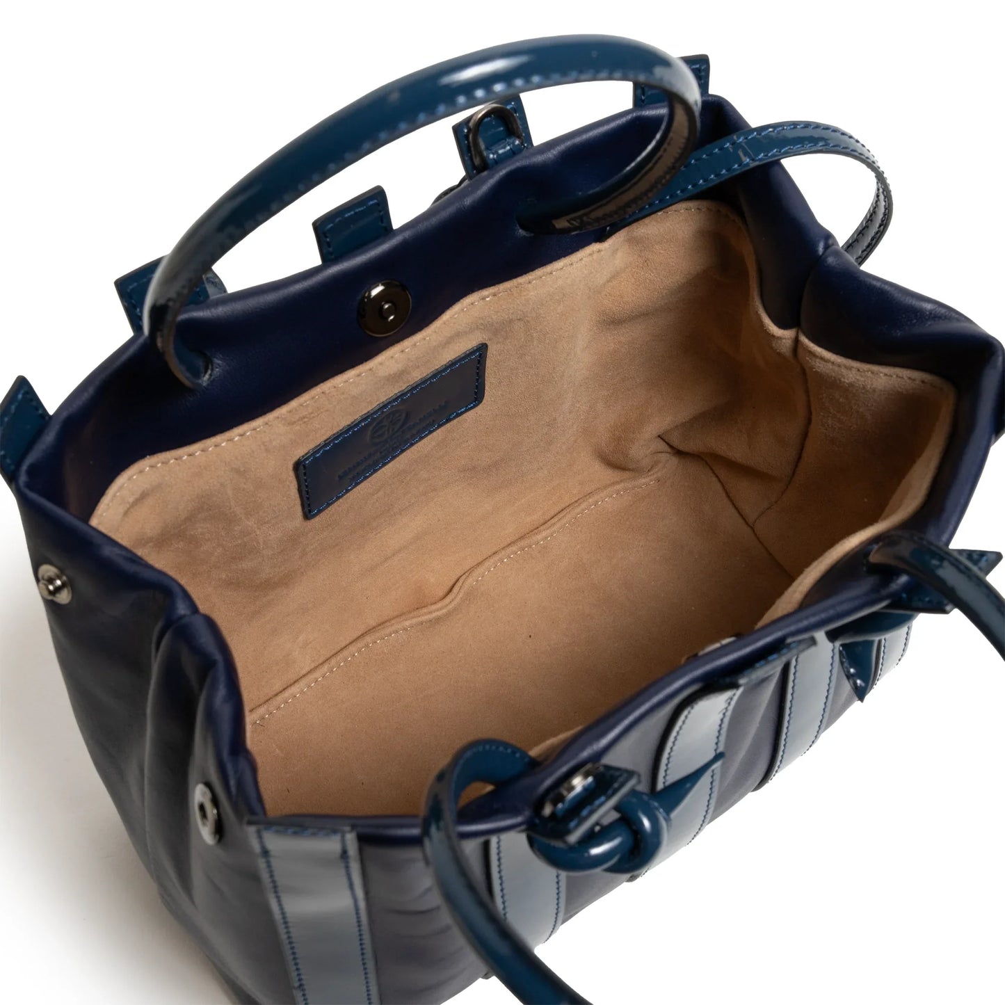 Stripes Medium Shopping Bag in Carta da Zucchero Nappa and Patent Leather
