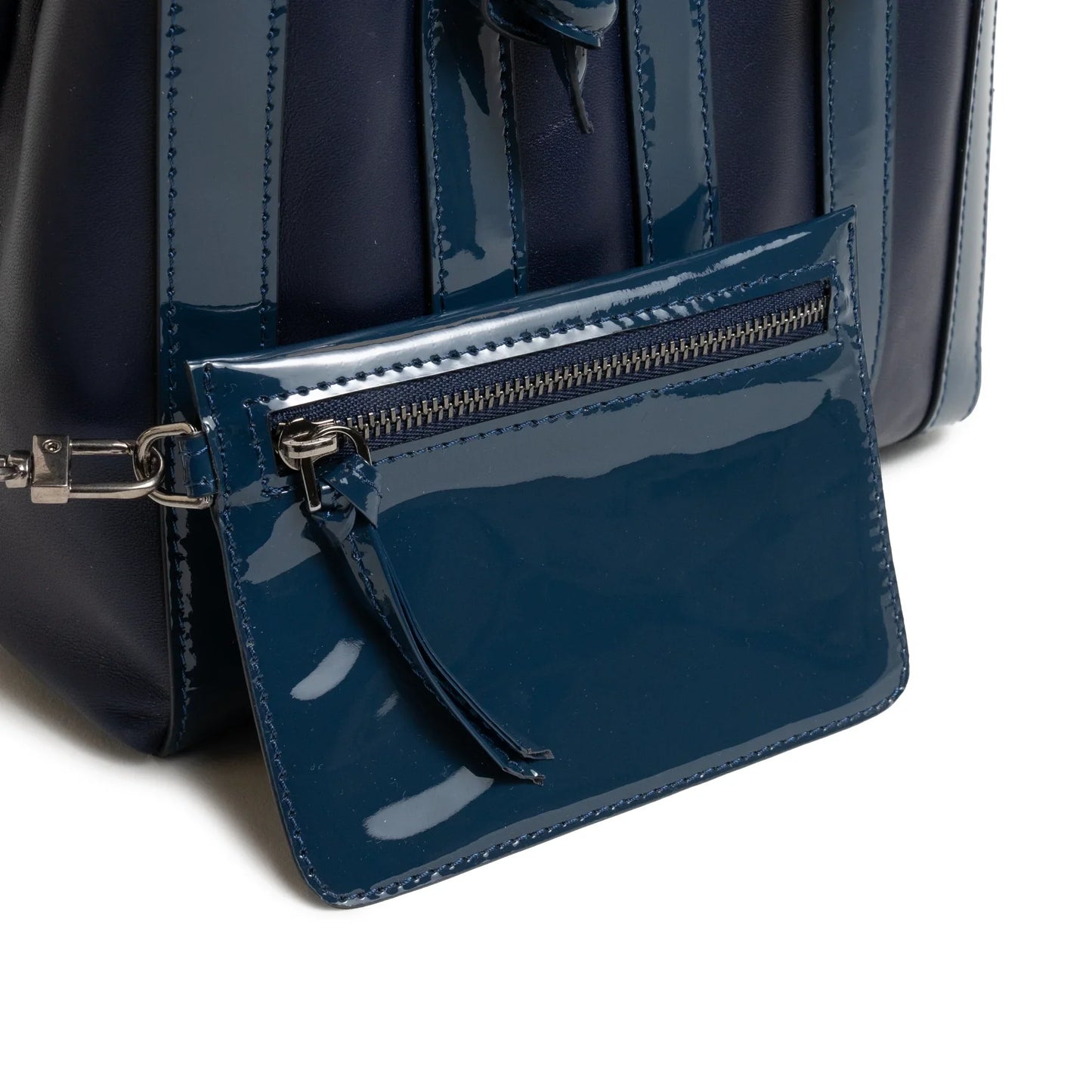 Stripes Medium Shopping Bag in Carta da Zucchero Nappa and Patent Leather