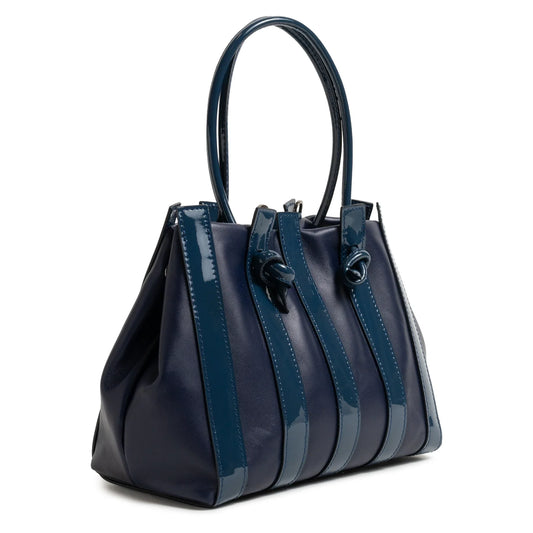Stripes Medium Shopping Bag in Carta da Zucchero Nappa and Patent Leather