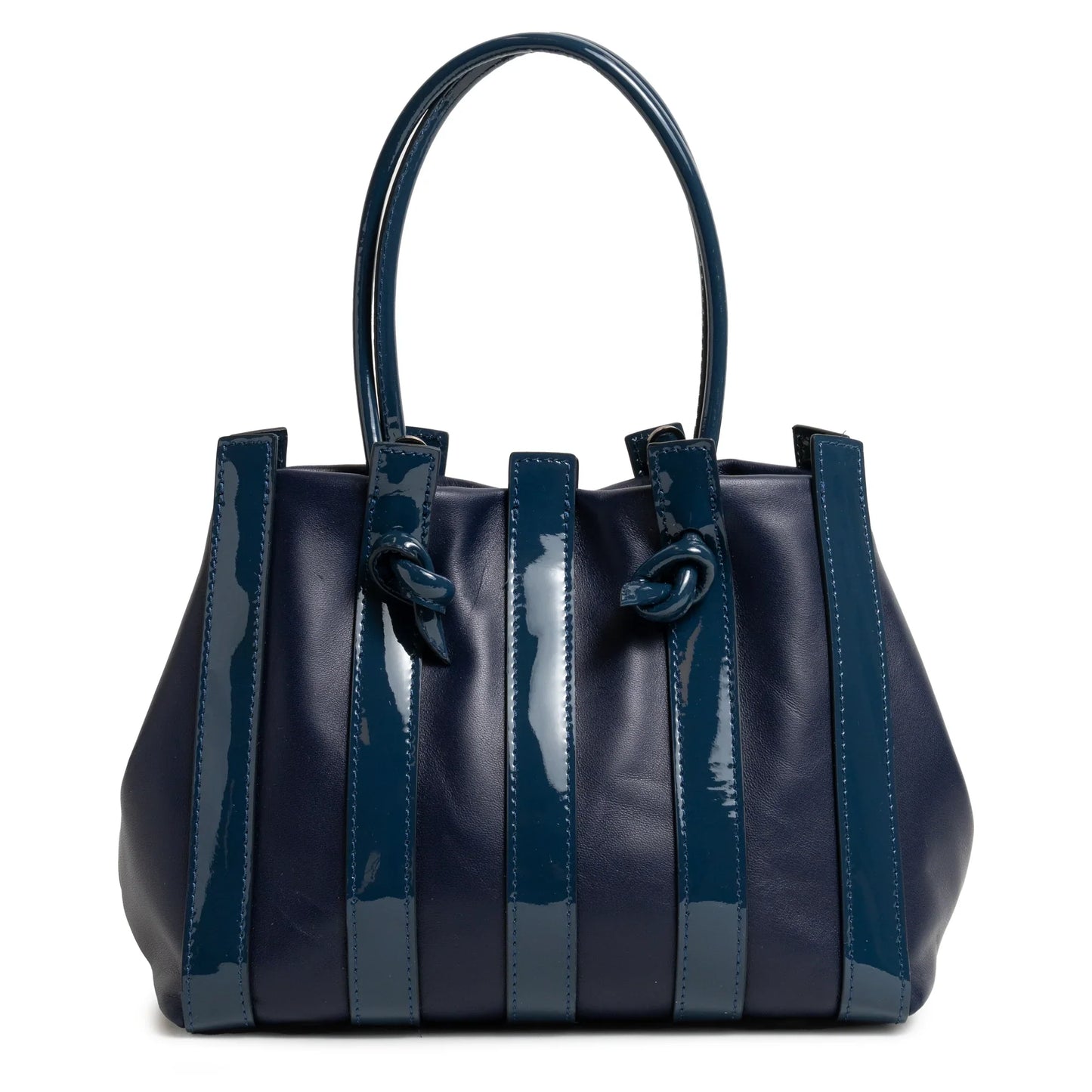 Stripes Medium Shopping Bag in Carta da Zucchero Nappa and Patent Leather
