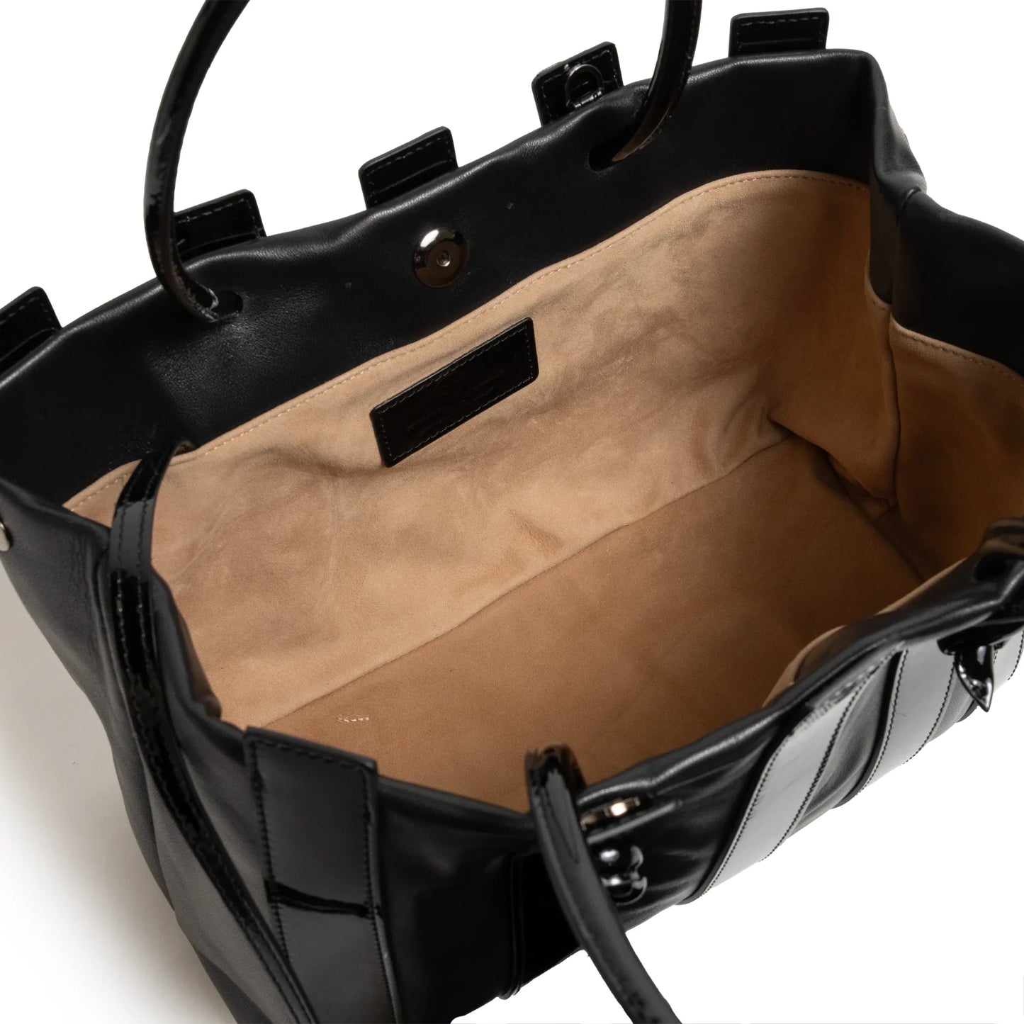 Stripes Large Shopping Bag in Black Nappa and Patent Leather