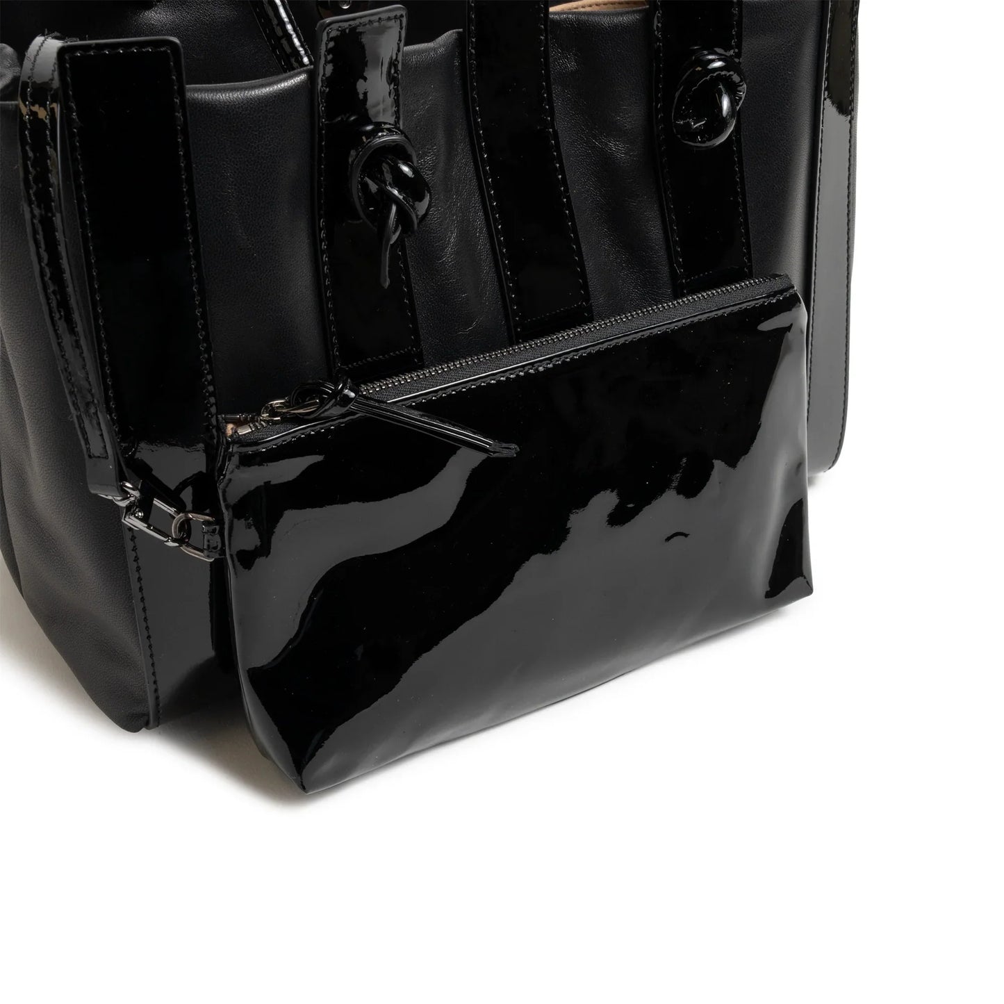 Stripes Large Shopping Bag in Black Nappa and Patent Leather