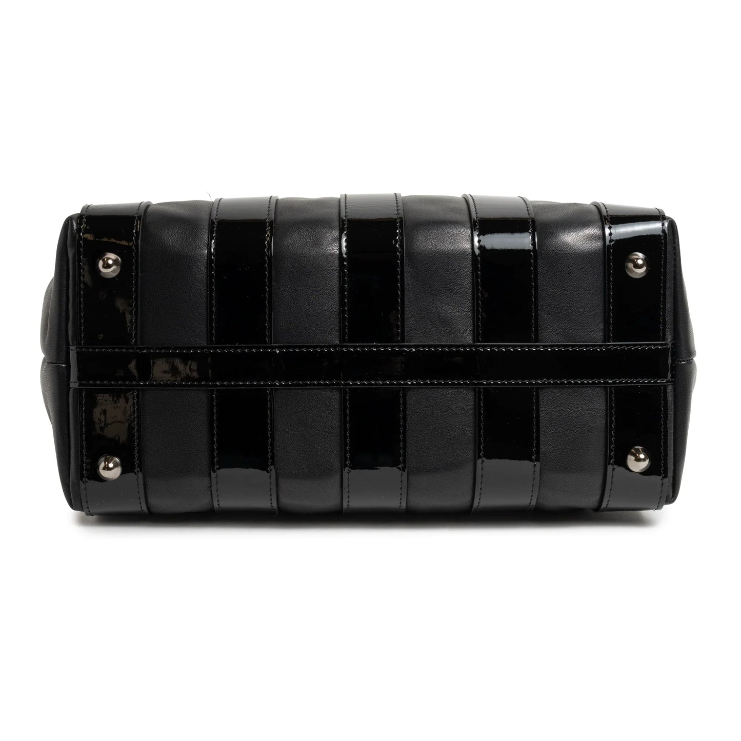Stripes Large Shopping Bag in Black Nappa and Patent Leather