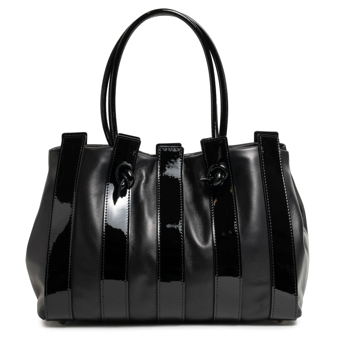 Stripes Large Shopping Bag in Black Nappa and Patent Leather