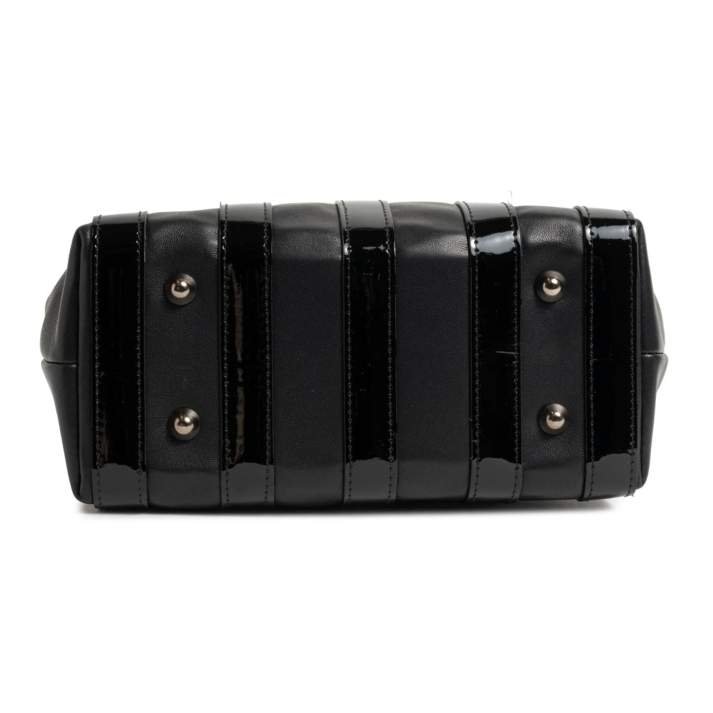 Stripes Medium Shopping Bag in Black Nappa and Patent Leather