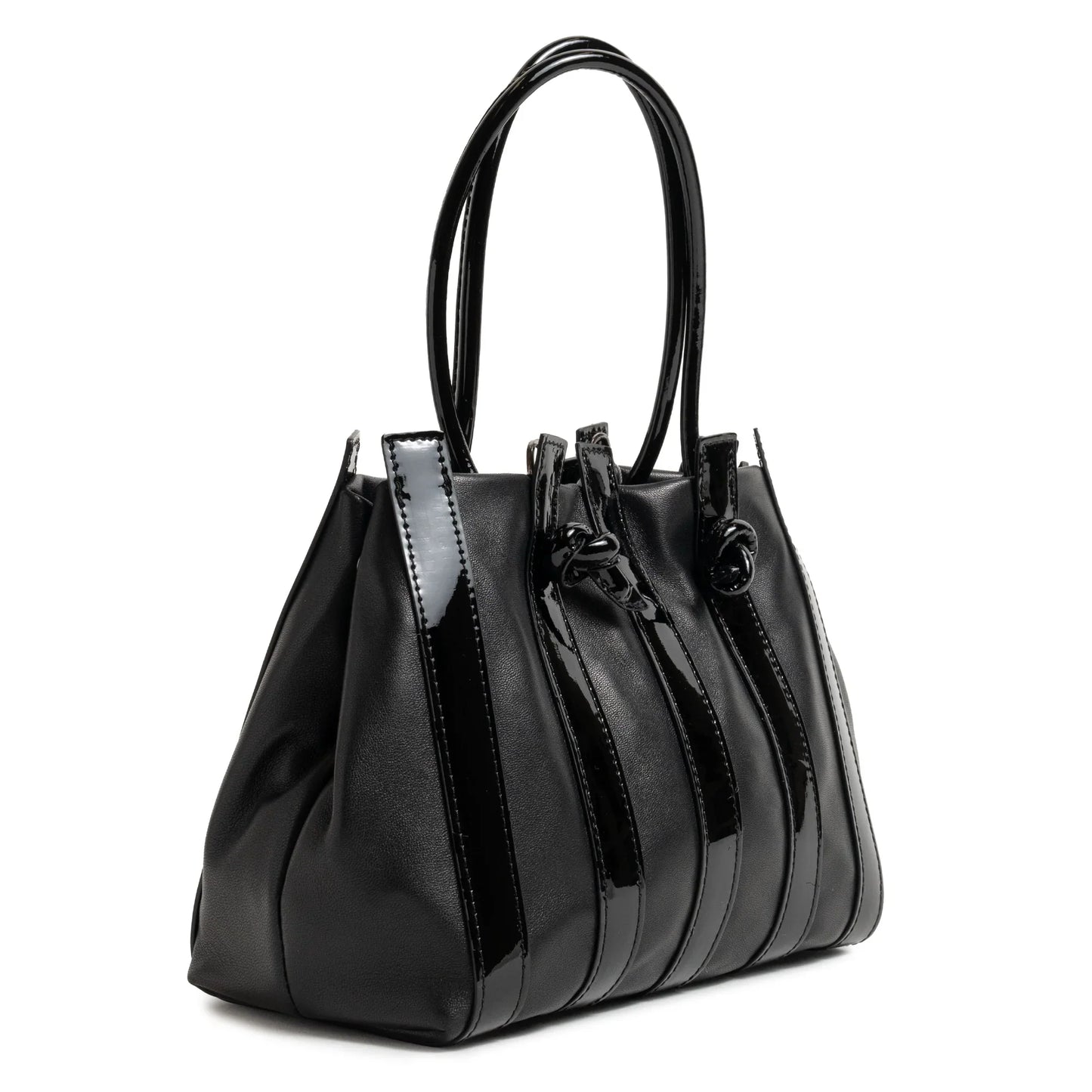 Stripes Medium Shopping Bag in Black Nappa and Patent Leather
