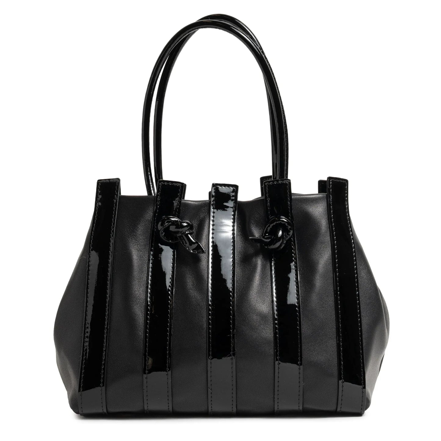 Stripes Medium Shopping Bag in Black Nappa and Patent Leather