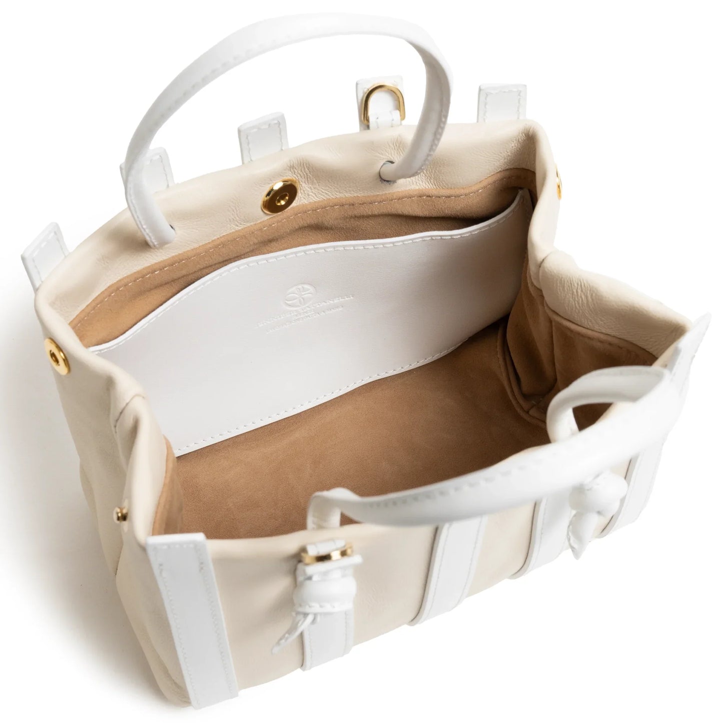 Stripes Mini Shopping Bag in Ivory and White Nappa Leather
