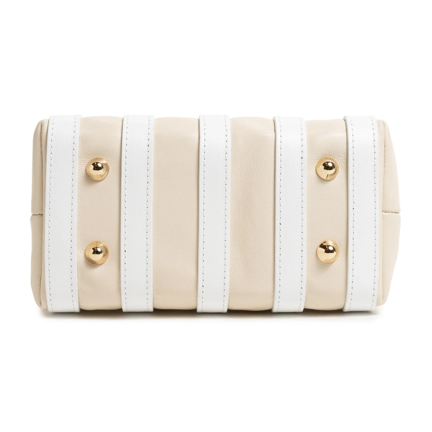 Stripes Mini Shopping Bag in Ivory and White Nappa Leather