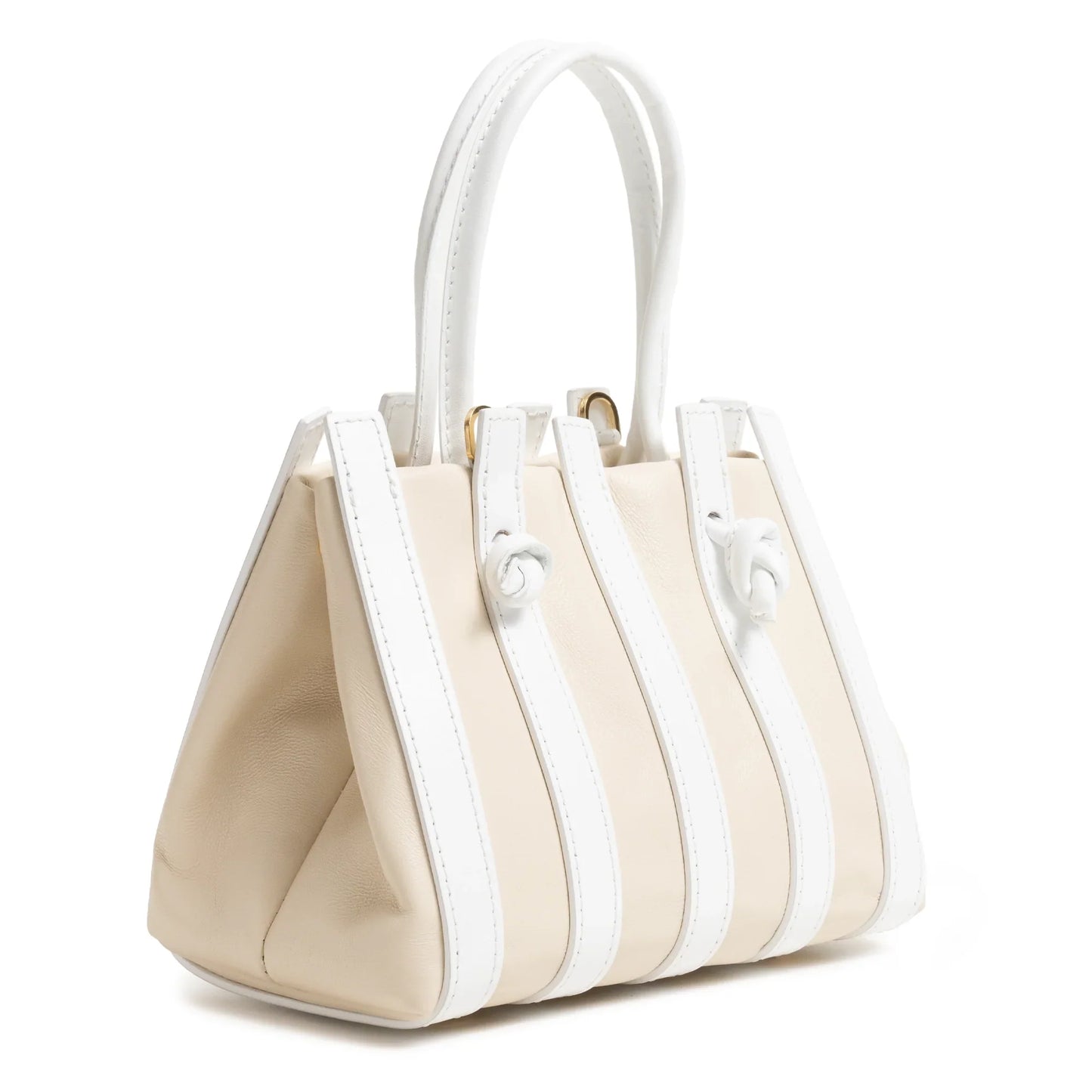 Stripes Mini Shopping Bag in Ivory and White Nappa Leather