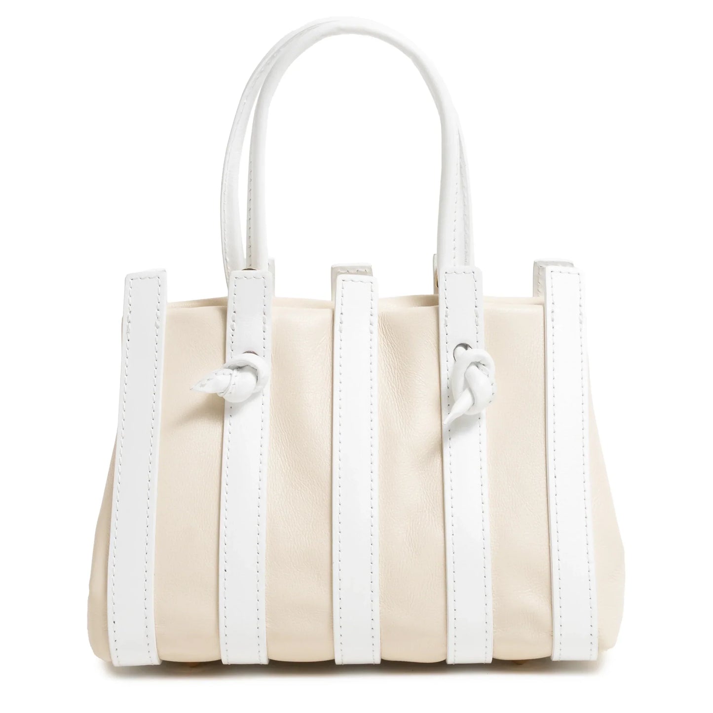 Stripes Mini Shopping Bag in Ivory and White Nappa Leather