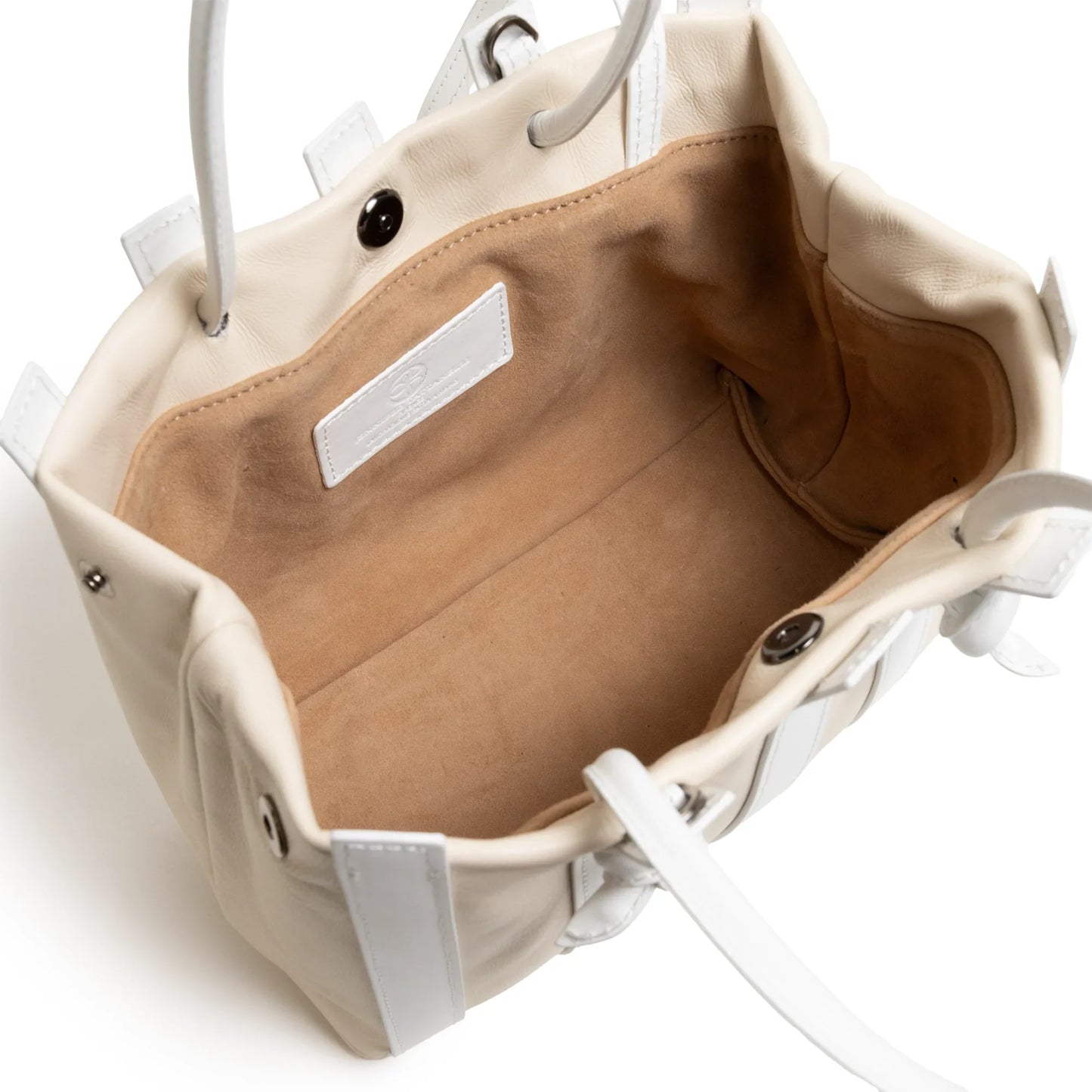 Stripes Medium Shopping Bag in Ivory and White Nappa Leather