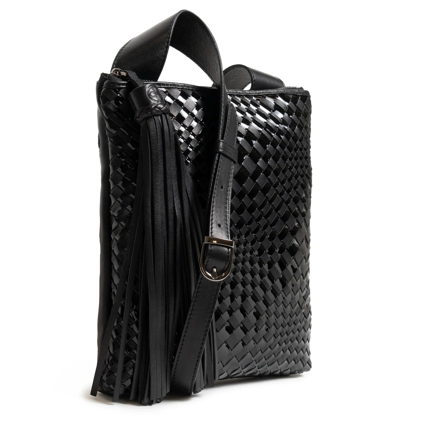 Kim Nappa and Patent Leather Crossbody Bag in Black
