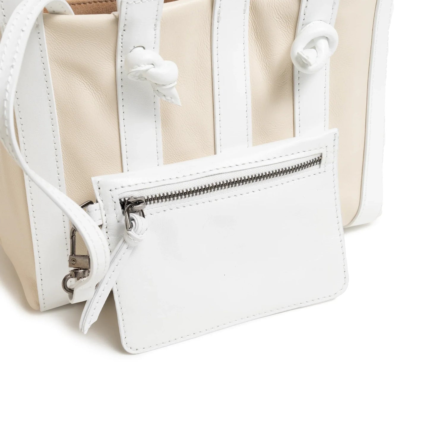 Stripes Medium Shopping Bag in Ivory and White Nappa Leather
