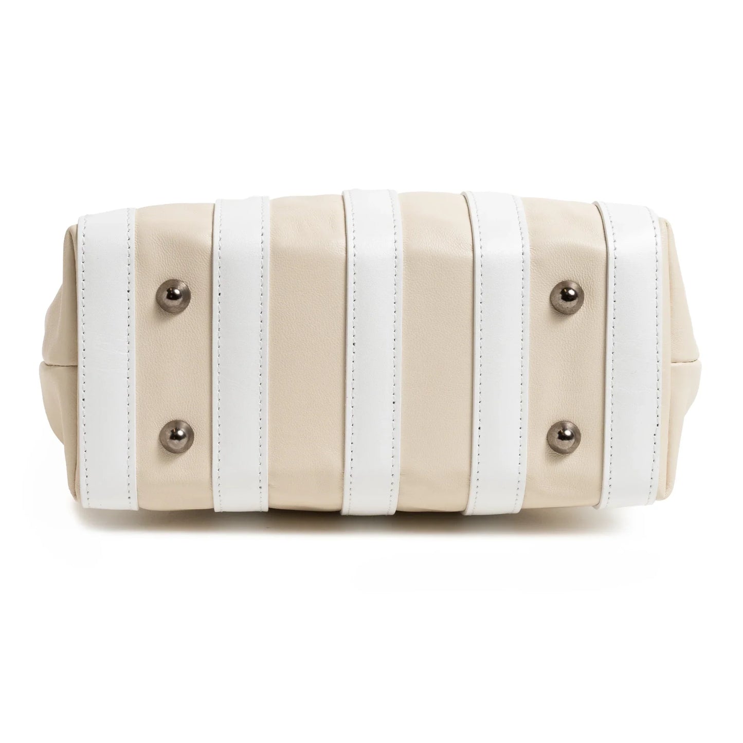 Stripes Medium Shopping Bag in Ivory and White Nappa Leather