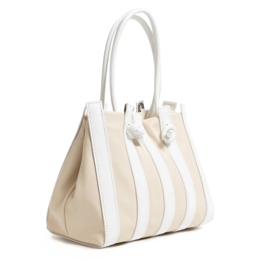 Stripes Medium Shopping Bag in Ivory and White Nappa Leather