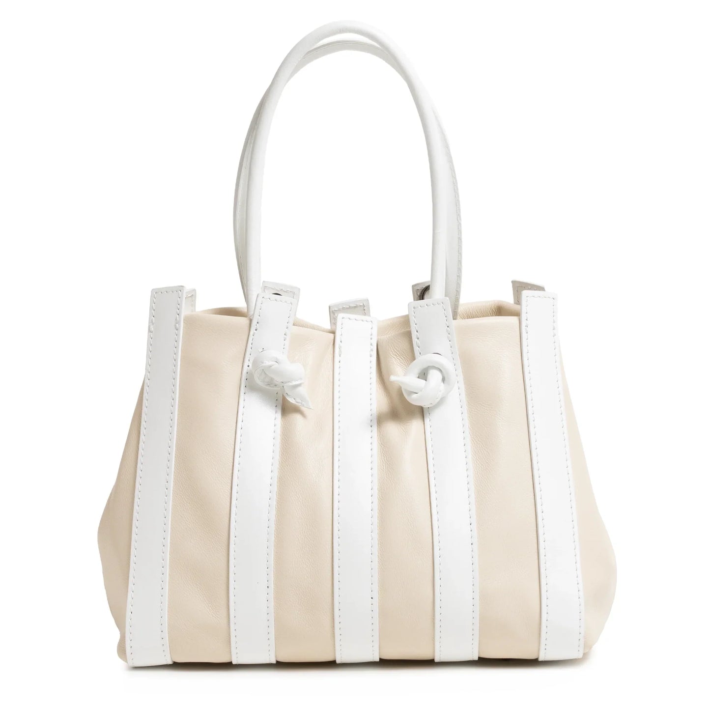 Stripes Medium Shopping Bag in Ivory and White Nappa Leather