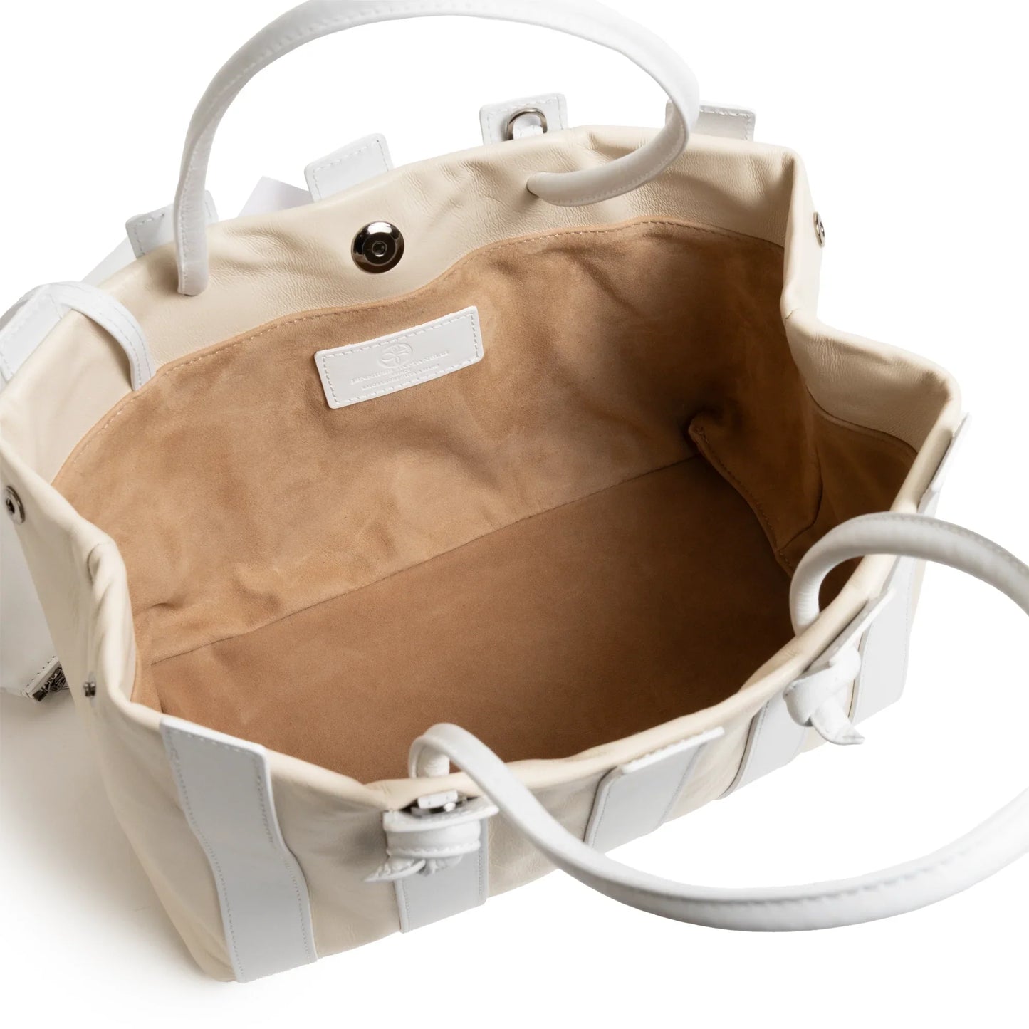 Stripes Large Shopping Bag in Ivory and White Nappa Leather