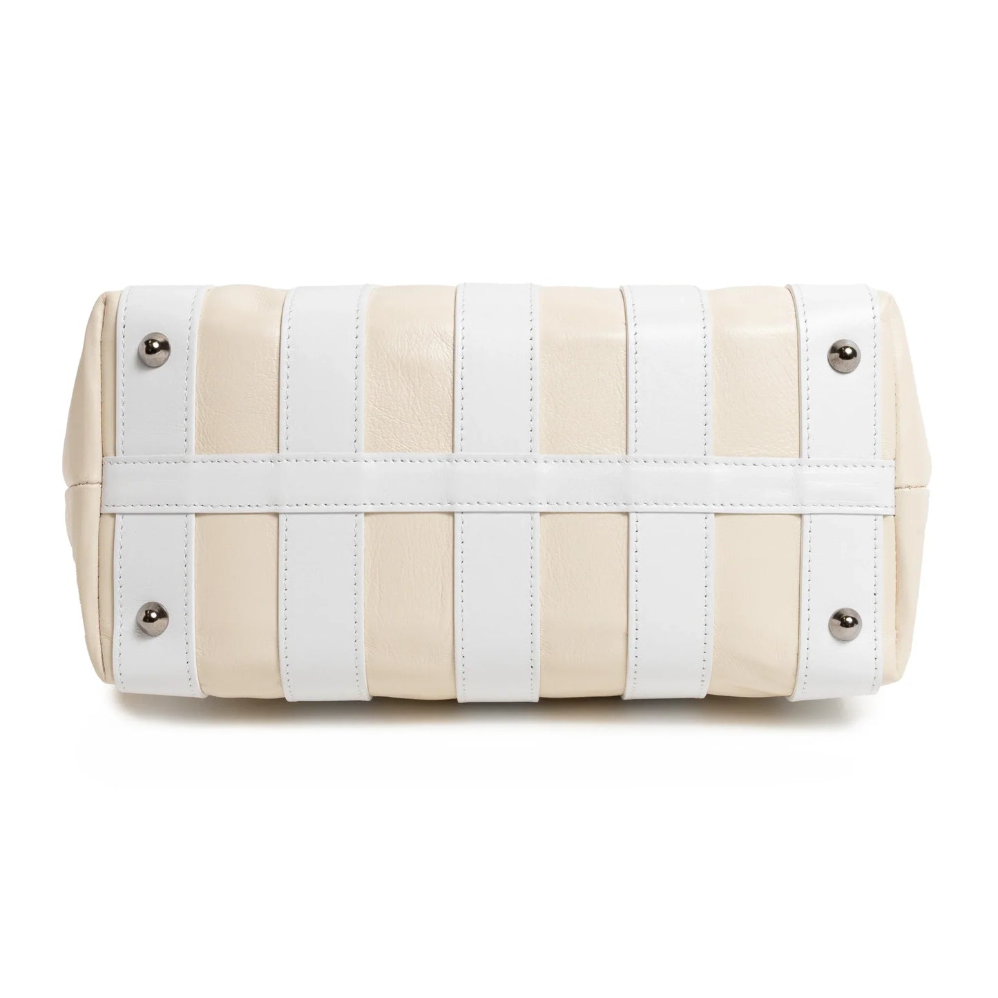 Stripes Large Shopping Bag in Ivory and White Nappa Leather