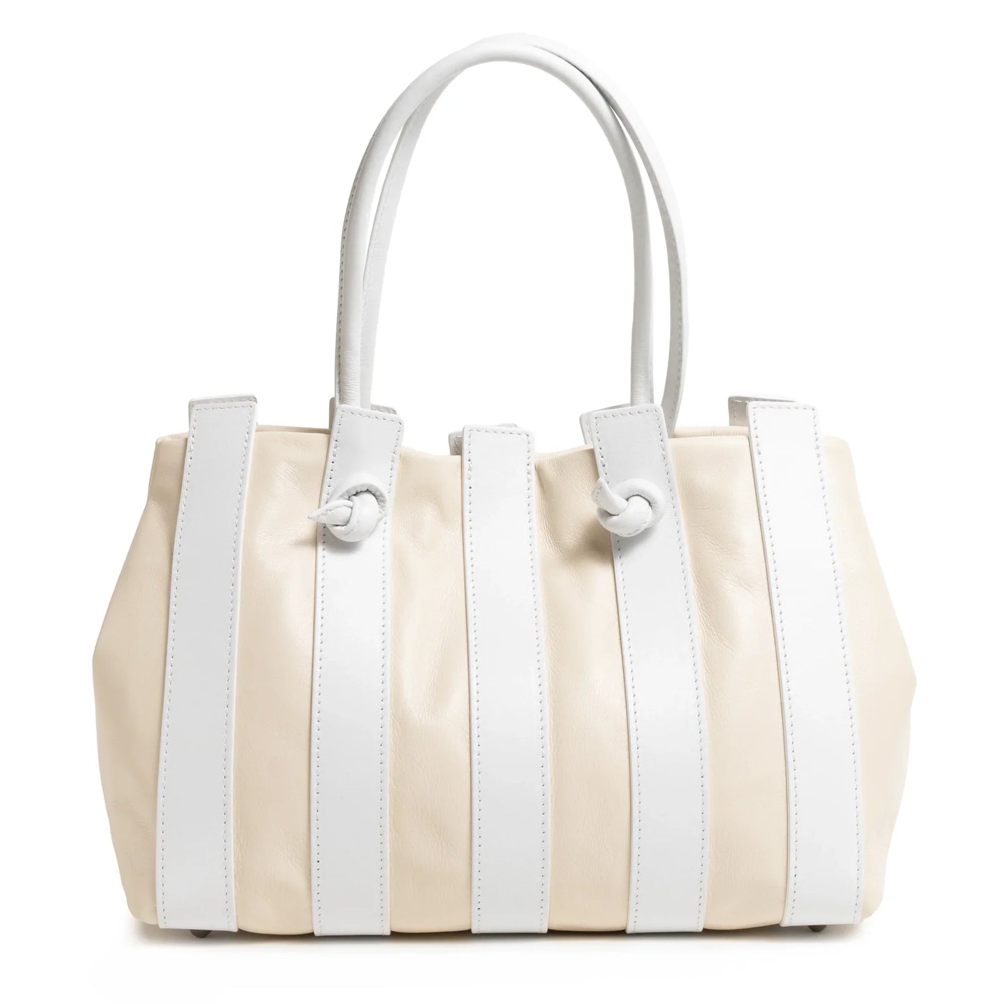 Stripes Large Shopping Bag in Ivory and White Nappa Leather