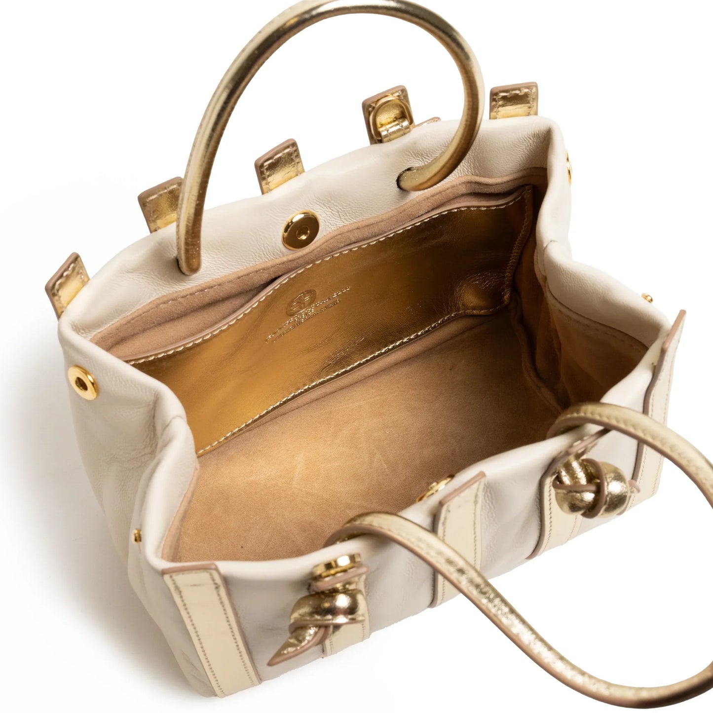 Stripes Mini Shopping Bag in Ivory and Platinum Nappa Leather