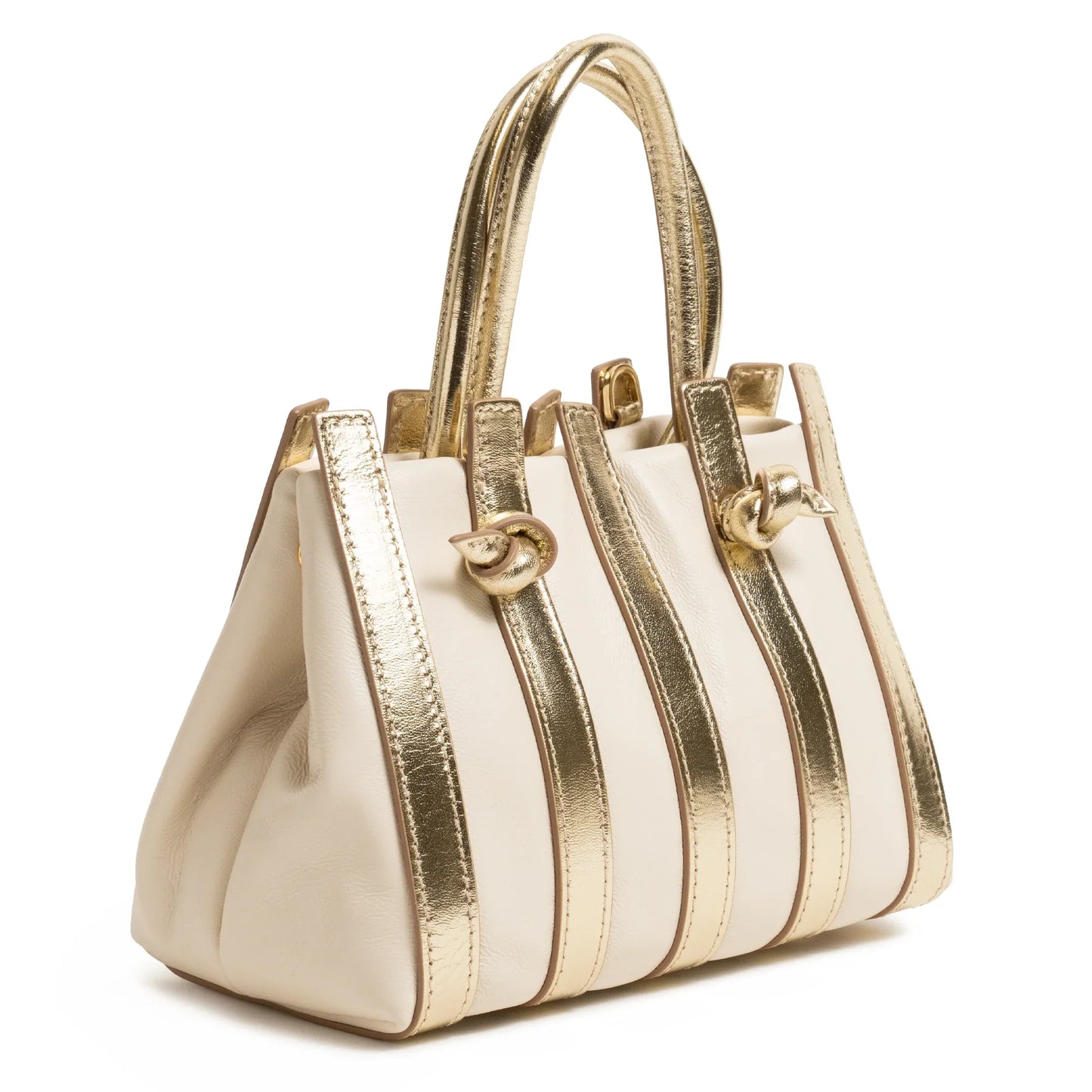 Stripes Mini Shopping Bag in Ivory and Platinum Nappa Leather