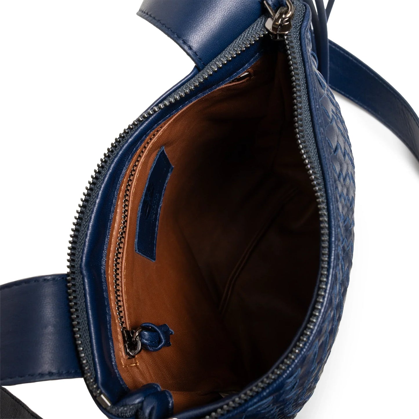 Kim Leather Crossbody Bag Intreccio Optical in Carta da Zucchero