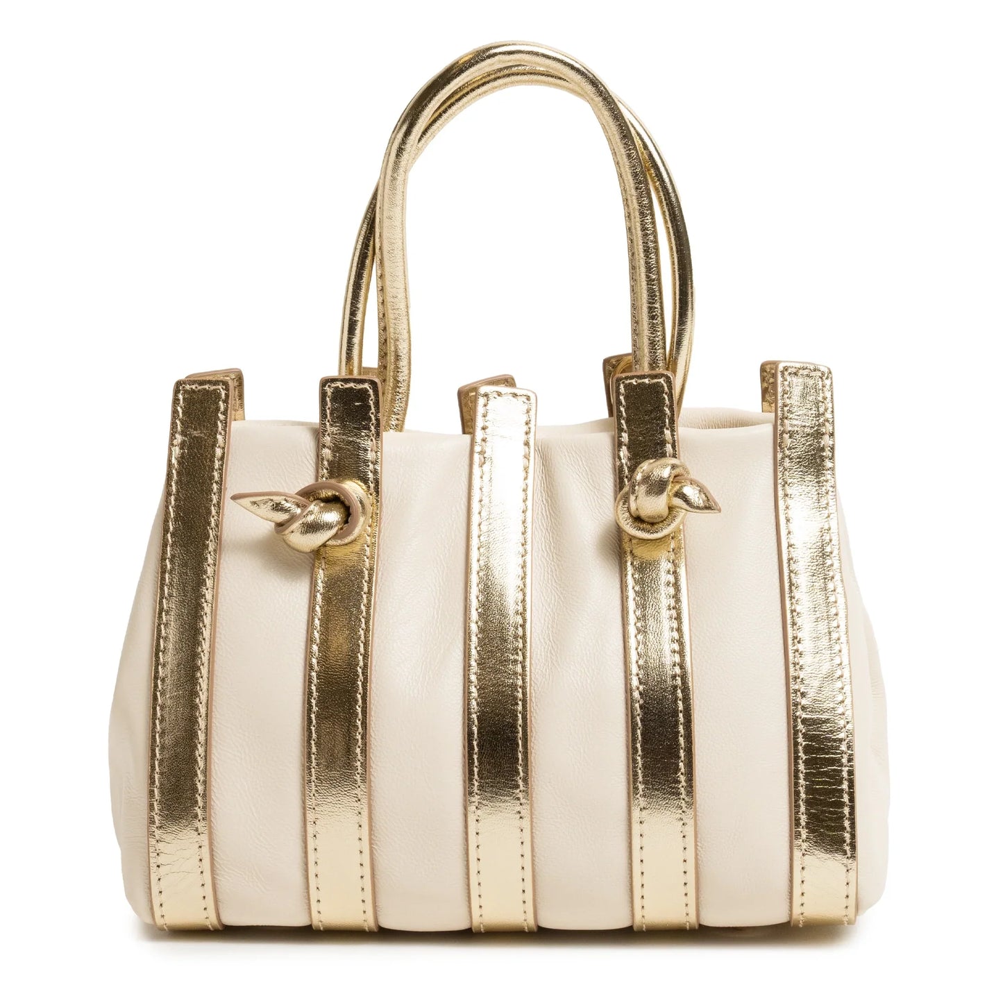 Stripes Mini Shopping Bag in Ivory and Platinum Nappa Leather