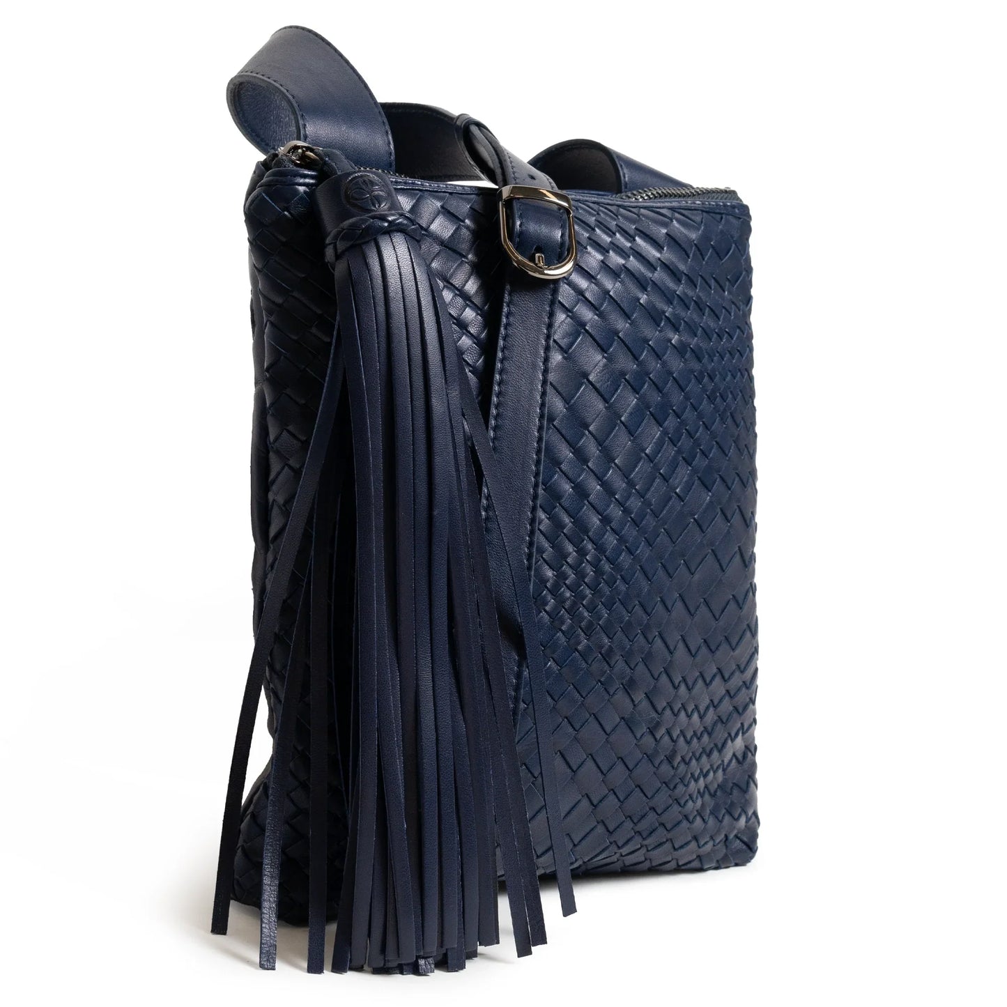 Kim Leather Crossbody Bag Intreccio Optical in Carta da Zucchero