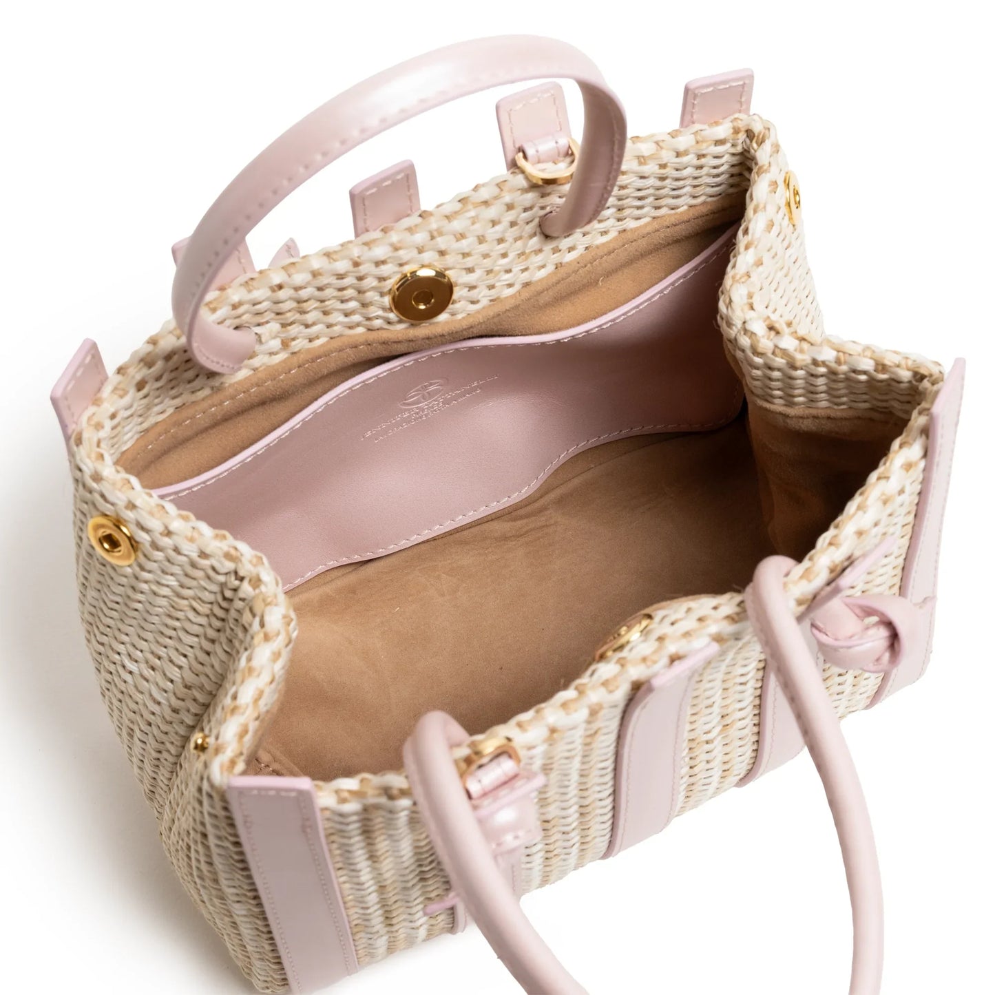 Stripes Canvas and Leather Mini Shopping Bag in Nappa Pink