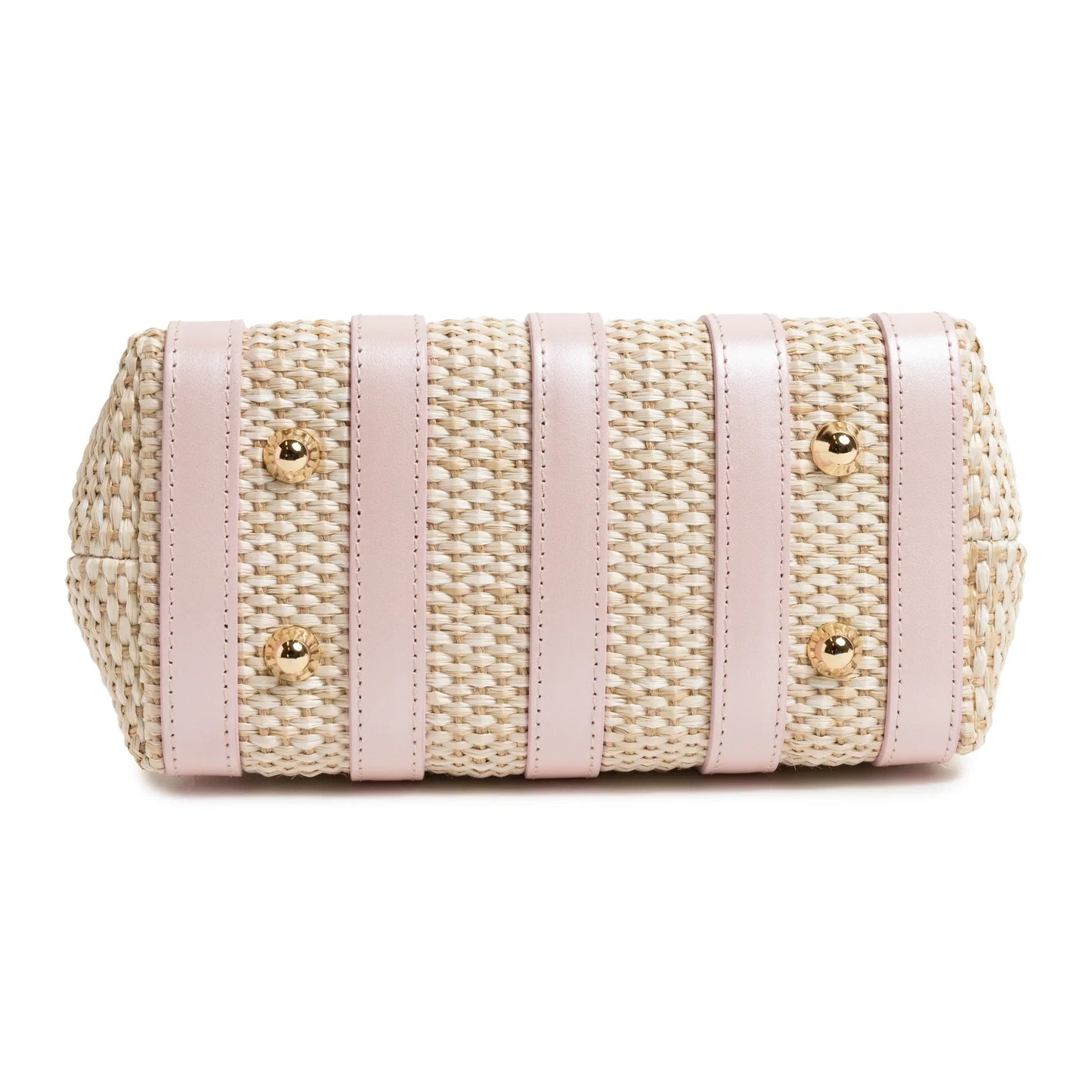 Stripes Canvas and Leather Mini Shopping Bag in Nappa Pink