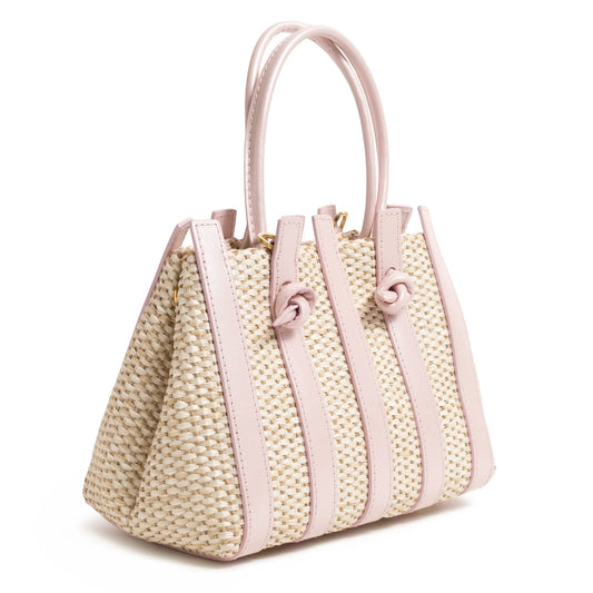 Stripes Canvas and Leather Mini Shopping Bag in Nappa Pink