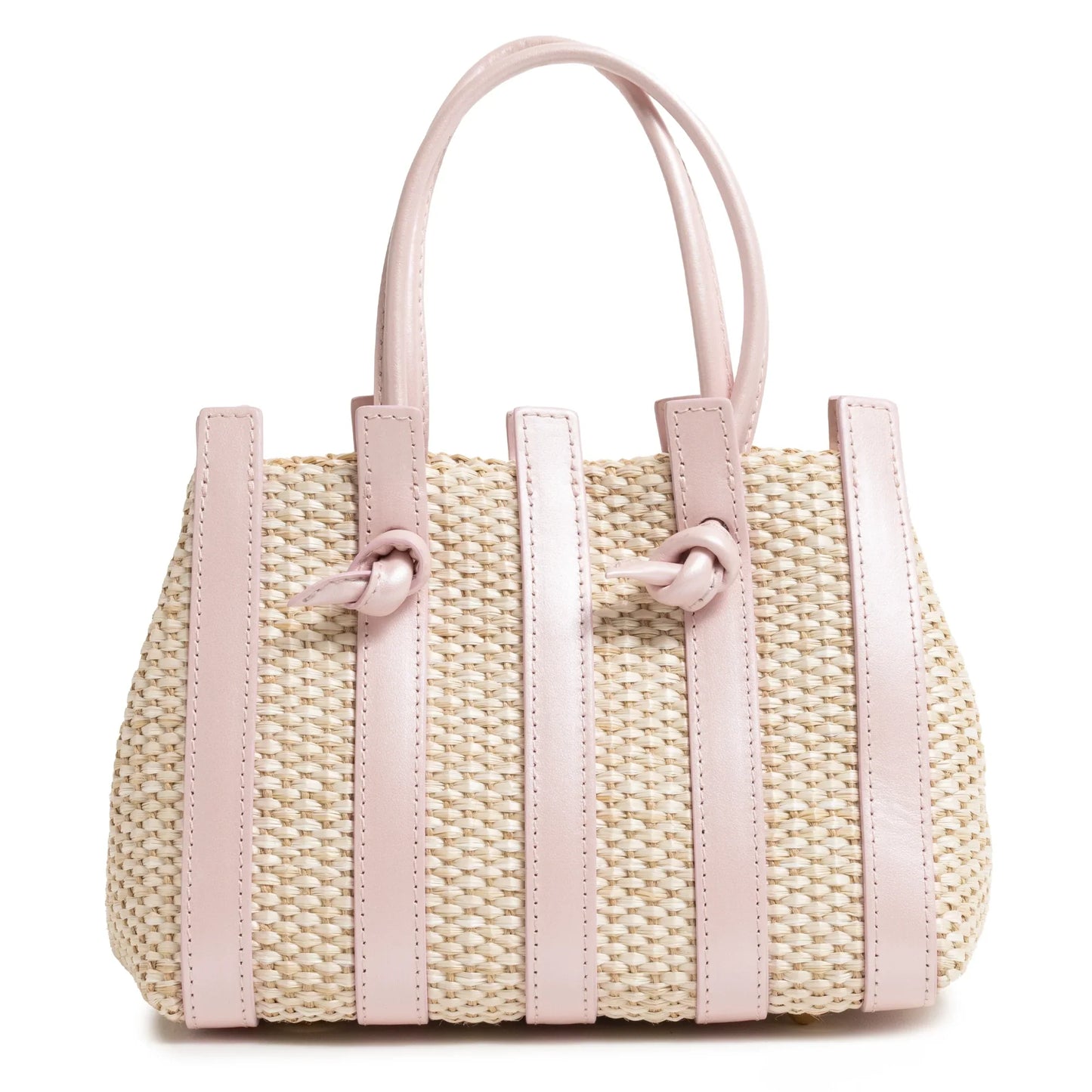 Stripes Canvas and Leather Mini Shopping Bag in Nappa Pink