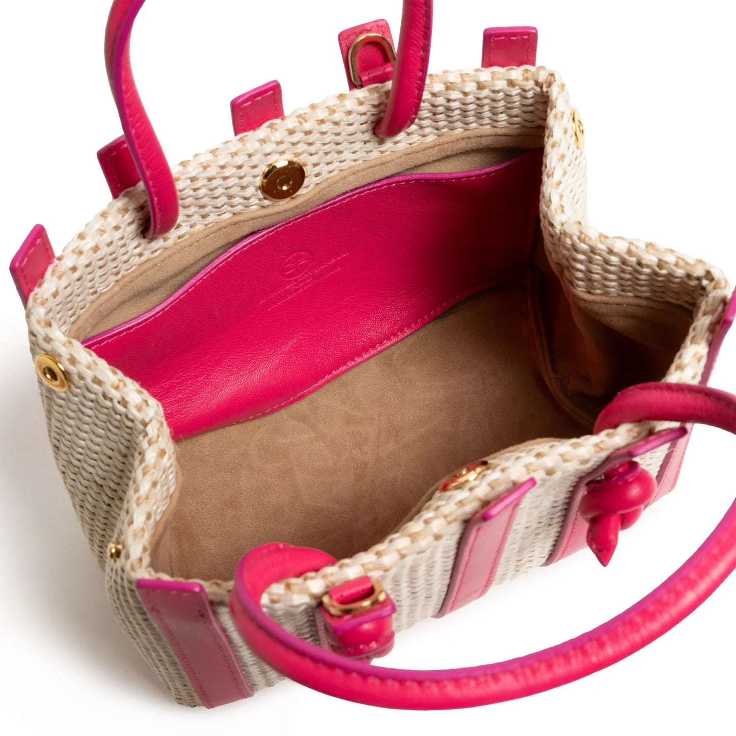 Stripes Canvas and Leather Mini Shopping Bag in Nappa Fucsia