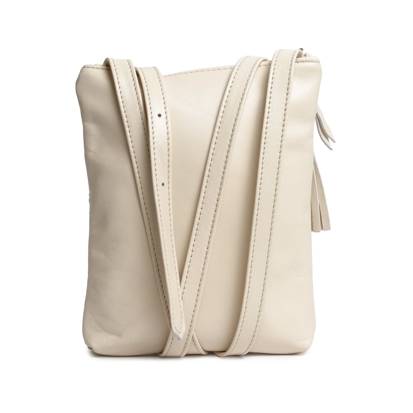 Women Intrecciato Soft Leather Messenger in Ivory and Platinum