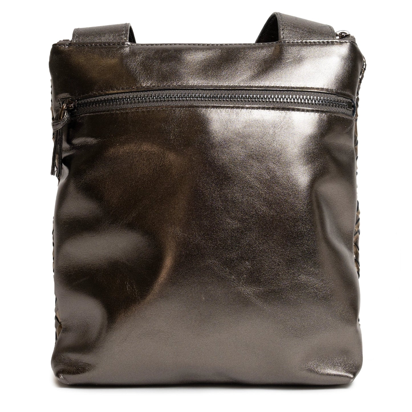 Kim Leather Crossbody Bag Intreccio Optical in Gunmetal and Bronze