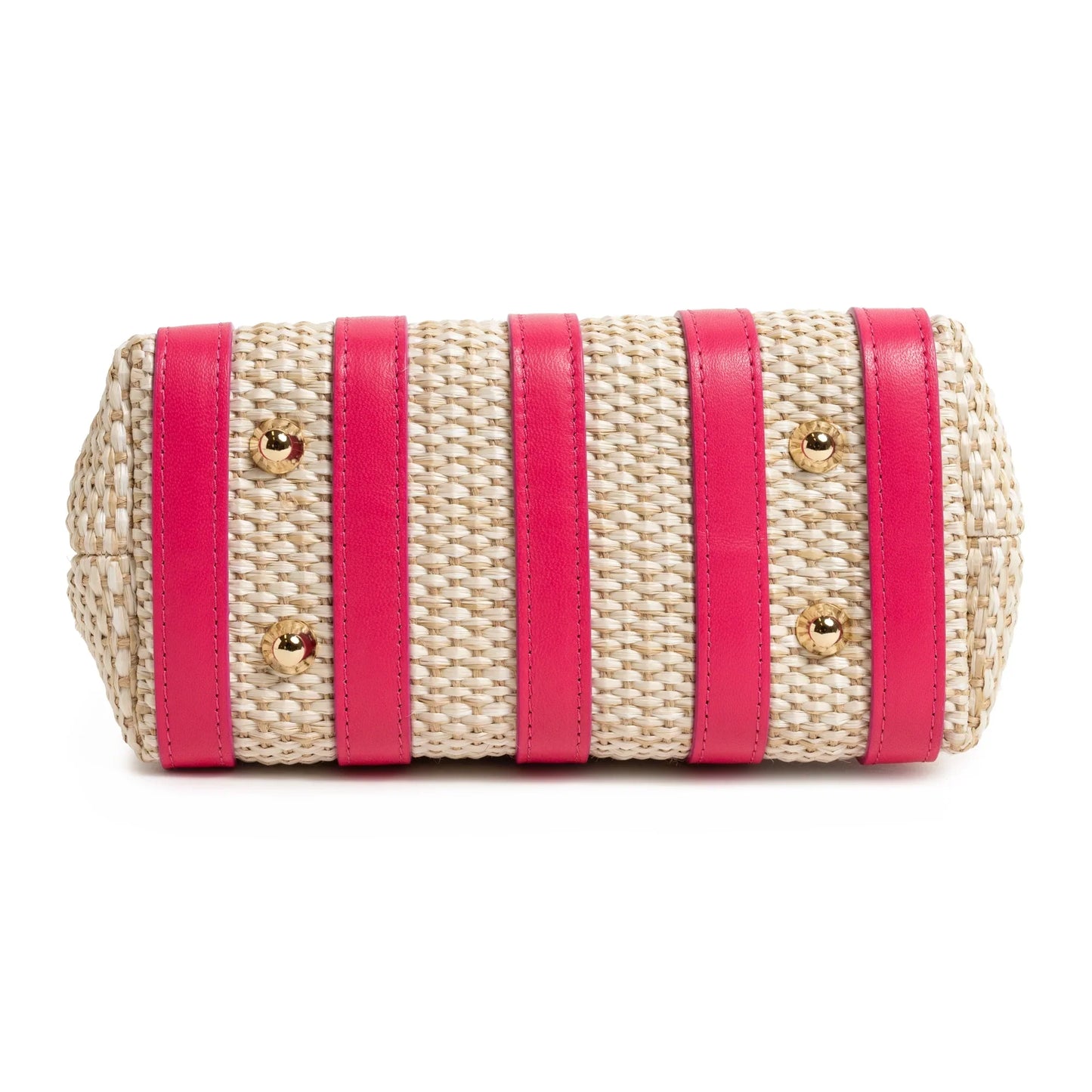 Stripes Canvas and Leather Mini Shopping Bag in Nappa Fucsia